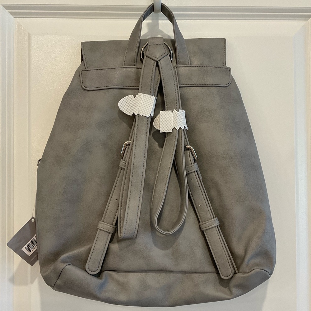 Faux Leather Drawstring Backpack (Gray) - Picture 2 of 11